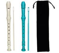 Kasteco Paquete de 2 flautas soprano de estilo alemán de 8 agujeros, 3 piezas con varilla de limpieza, bolsa de almacenamiento negra, material ABS, 2 colores, blanco marfil y verde