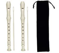 Kasteco Paquete de 2 flautas soprano Descant estilo alemán de 8 agujeros con varilla de limpieza, bolsa de almacenamiento negra (blanco marfil)