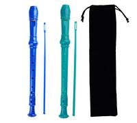 Kasteco Paquete de 2 flautas soprano Descant estilo alemán de 8 agujeros con varilla de limpieza, bolsa de almacenamiento negra (azul y verde)