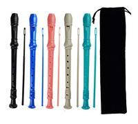 Kasteco Paquete de 5 flautas soprano de estilo alemán de 8 agujeros, 3 piezas con varilla de limpieza, bolsa de almacenamiento negra, material ABS (negro, azul, rosa, blanco marfil, verde)