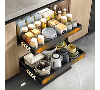 KASTEWILL Cajón telescópico, cajón extraíble para cocina, organizador de armario de cocina, organizador de armario extraíble, organizador de gabinete, negro, 31-52 cm de ancho x 43 cm de profundidad x