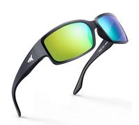 KastKing Skidaway Gafas de sol deportivas polarizadas para hombres y mujeres, para conducir, pescar, andar en bicicleta, correr, protección UV, Marco: negro brillante/lente: base marrón - Espejo