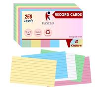 KASTLO 250 Tarjetas Flash de Colores con índice Rayado para revisión (10 x 15 cm), Tarjetas Flash de revisión Forradas a Dos Caras, Tarjetas de Registro de Colores y Tarjetas de Referencia, Oficina d