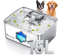 Kastty Fuente de agua para perros de 15L/4 galones, dispensador de cuenco de agua de acero inoxidable de filtración de 5 etapas, fuente de agua súper silenciosa para mascotas, con ventana de agua y