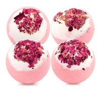 kastu Bombas de baño con flores secas, 4 juegos de regalo, aceites esenciales de extracto de rosa, piel seca, piel hidratante, spa efervescente, relajación, cuidado personal, relajación, relajación