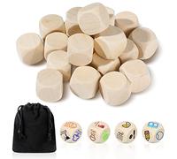 Kasyat 20 Piezas Dados en Blanco de Bricolaje sin Pintar Dados Lisos con Esquinas Redondas Bloques de 6 Caras(Madera,20 mm)