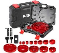 KATA Juego de 20 sierras perforadoras con 19-152 mm, 13 hojas de sierra, 2 mandriles, 3 brocas, 1 placa de instalación, 1 llave hexagonal con funda, ideal para madera blanda, PVC, madera contrachapada