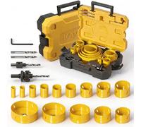 KATA Kit de sierra perforadora bimetálica, juego de 19 piezas de sierra perforadora de acero de alta velocidad con 19-121 mm, 14 hojas de sierra perforadora en caja con mandriles, broca, llave