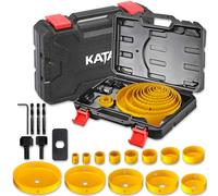 KATA Kit de sierra perforadora, juego de 20 piezas de sierra perforadora con 19-152 mm, 13 hojas de sierra, 2 mandriles, 3 brocas, 1 placa de instalación, 1 llave hexagonal, ideal para madera blanda