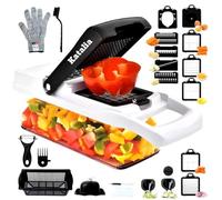 Katalia Mandolina de Cocina Multifuncional 26 Piezas, 12 Cuchillas Intercambiables (Corte, Rallado y Espiral), Cortador de Verduras y Patatas, Protector de Manos, Blanco