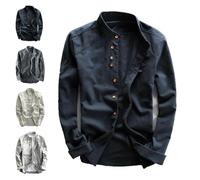 Katana - Camisa de estilo japonés para hombre, algodón y lino, cuello alto, doble botonadura, camisas de cuello chino para hombre, azul, 3XL