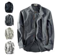 Katana - Camisa de estilo japonés para hombre, algodón y lino, cuello alto, doble botonadura, camisas de cuello chino para hombre, gris oscuro, 60
