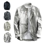 Katana - Camisa de estilo japonés para hombre, algodón y lino, cuello alto, doble botonadura, camisas de cuello chino para hombre, gris, 54