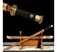 Katana de Madera de wengué Natural 98 cm,Bokken Artesanal con Vaina de Palisandro,Guardamanos de Cobre Puro,Espada samurái de Madera para colección,Regalo,exhibición,Manualidades y Entrenamiento.