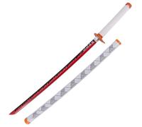 Katana LED Decorativa Rengoku, 105 cm, Hoja de Bambú, Iluminación LED, Rojo y Dorado