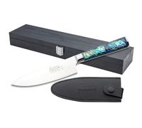 Katana Saya Cuchillo de chef Pearl de 15 cm: acero de Damasco VG-10 con alto contenido en carbono para una dureza y un filo extremos; mango acrílico con diseño de abulón.