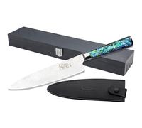 Katana Saya Cuchillo de chef Pearl de 20 cm: acero de Damasco VG-10 con alto contenido en carbono para una dureza y un filo extremos; mango acrílico con diseño de abulón.