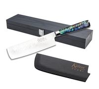 Katana Saya Cuchillo Nakiri Pearl de 18 cm - Acero de Damasco VG-10 con alto contenido en carbono para una dureza y un filo extremos - Mango acrílico con diseño de abulón