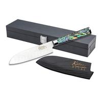 Katana Saya Cuchillo Santoku Pearl de 12 cm - Acero de Damasco VG-10 con alto contenido en carbono para una dureza y un filo extremos - Mango acrílico con diseño de abulón