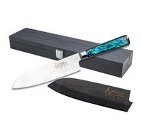 Katana Saya Cuchillo Santoku Pearl de 18 cm - Acero de Damasco VG-10 con alto contenido en carbono para una dureza y un filo extremos - Mango acrílico con diseño de abulón