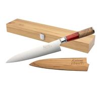 Katana Saya Elements Cuchillo Gyuto de 20 cm, rojo volcánico - Acero de Damasco VG-10 con alto contenido en carbono para una dureza y un filo extremos - Mango de madera de olivo natural y resina