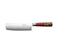 Katana Saya Elements Cuchillo Nakiri de 18 cm, rojo volcánico - Acero de Damasco VG-10 con alto contenido en carbono para una dureza y un filo extremos - Mango de madera de olivo natural y resina