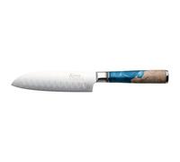 Katana Saya Elements Cuchillo Santoku de 12 cm, azul océano - Acero de Damasco VG-10 con alto contenido en carbono para una dureza y un filo extremos - Mango de madera de olivo natural y resina