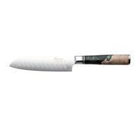 Katana Saya Elements Cuchillo Santoku de 12 cm, verde selva tropical - Acero de Damasco VG-10 con alto contenido en carbono para dureza y filo extremos - Mango de madera de olivo natural y resina