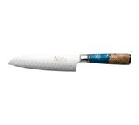 Katana Saya Elements Cuchillo Santoku de 18 cm, azul océano - Acero de Damasco VG-10 con alto contenido en carbono para una dureza y un filo extremos - Mango de madera de olivo natural y resina