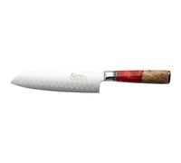 Katana Saya Elements Cuchillo Santoku de 18 cm, rojo volcánico - Acero de Damasco VG-10 con alto contenido en carbono para una dureza y un filo extremos - Mango de madera de olivo natural y resina