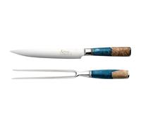 Katana Saya Elements Juego de 2 piezas para trinchar, azul océano - Acero de Damasco VG-10 con alto contenido en carbono para una dureza y un filo extremos - Mango de madera de olivo natural y resina