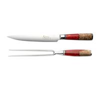 Katana Saya Elements Juego de 2 piezas para trinchar, rojo volcánico - Acero de Damasco VG-10 con alto contenido en carbono para dureza y filo extremos - Mango de madera de olivo natural y resina
