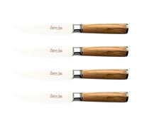 Katana Saya Juego de 4 cuchillos para carne, acero damasco VG-10, mango de madera de olivo