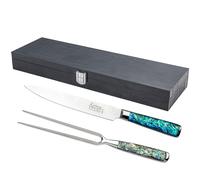 Katana Saya Juego de cuchillo y tenedor para tallar Pearl - Acero de Damasco VG-10 con alto contenido en carbono para una dureza y un filo extremos - Mango acrílico con diseño de abulón