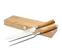 Katana Saya Olive Wood Juego de trinchar de 2 piezas, cuchillo trinchador de 20 cm y tenedor trinchador de 18 cm, acero inoxidable damasco VG-10 japonés, mango de madera de olivo natural