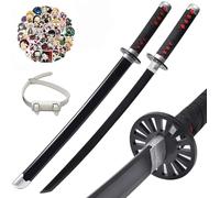 Katanas Réplica Demo of Slayer Anime Samurai Espadas de Juguete 76 cm Tanjiro Zenitsu ABS Catana para niños Cosplay y Exhibición con Cinturón 50 Pcs Pegatinas Anime (Kamado Tanjirou)