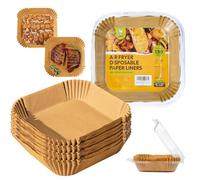 Katbite 130 unidades de papel de horno para freidora de aire caliente, 20 x 20 cm, resistente al calor, papel para hornear con Philips Cecotec COSORI Midea Russell Hobbs XL XXL Airfryer