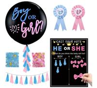 KATBUU Decoraciones de revelación de género: decoraciones de revelación de género para bebé con globos de niño o niña, juego de ideas de revelación de género de 54 votos, pin de insignia de hojalata