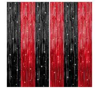 KatchOn, Cortina de Flecos Rojos y Negros, 3.2 x 8 pies, Paquete de 2, Decoraciones de Fiesta Rojas y Negras, telón de Fondo de graduación para Decoraciones de graduación 2025, Decoraciones de Fiesta