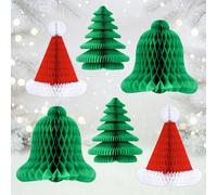KatchOn, Sombrero de Navidad y panal de abeja, paquete de 6, sombrero de Papá Noel de papel, árbol de Navidad de panal, decoraciones de panal de abeja de Feliz Navidad, centros de mesa de panal de