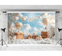 Kate 3x2m/10x6.5ft Fondo de fotografía Globo aerostático Patrón de Cielo Azul para niños Fondo de cumpleaños Oso Equipaje Bebé Foto Estudio Fotografía de Retratos