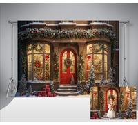 Kate 7x5ft/2.2x1.5m Fondo de Fotografía de Puerta de Navidad de Invierno Corona de Árbol de Navidad Regalo Rojo Niños Retrato Familiar Fondo de Foto Accesorios de Estudio
