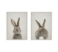 Kate and Laurel Sylvie Bunny Portrait on Linen and Bunny Tail on Linen Framed Canvas Wall Art by Amy Peterson Art Studio 2 Piec