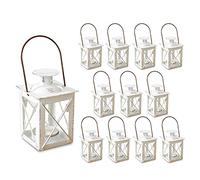 Kate Aspen - Juego de 12 faroles Decorativos Luminosos de Metal Envejecido para Bodas, decoración del hogar y Fiestas, 4.5 Pulgadas de Alto (6.5 Pulgadas de Alto con asa), Color Blanco