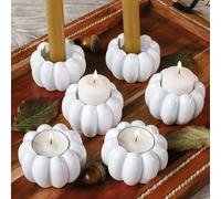 Kate Aspen Portavelas 2 en 1 de Calabaza Blanca, candelabros cónicos, portavelas y portavelas votivos (Juego de 6), decoración de Mesa de Comedor, decoración de estantes, Centro de Mesa