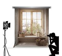 Kate Backdrops 6x8ft/1.8x2.5m Ventana de Madera marrón Fondo de fotografía Muro de hormigón Fotografía Telón de Fondo Decoración Interior para Fiesta Familiar Microfibra Retrato Estudio Props