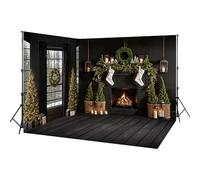 Kate Chimenea para árbol de Navidad, color negro, para pared, ventana, juego de 3 fondos de tela de 8 x 8 pies (pared izquierda) + 10 x 8 pies (pared derecha) + 10 x 8 pies (suelo