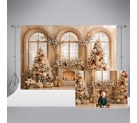 Kate Christmas Photography Fackdrops 7x5ft/2.2x1.5m Camino de Velas Floral Floral Artístico Artista Retrato Photo Fondo Decorativo Retro Beige Foto de Pared arqueada Estudio de telón de Fondo