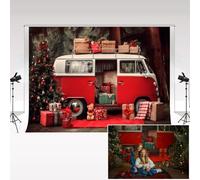 Kate Fondo de fotografía 2.2x1.5m/7x5ft Escena de Nieve de Invierno Regalos de Coche Rojo de Navidad Árbol de Navidad Cumpleaños para niños Fondo de Retrato Familiar Accesorios de Estudio fotográfico