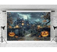 Kate Fondo de Halloween Castillo Gris Oscuro para fotografía 3x3m/10x10ft Fondo de Noche Lluviosa de Terror Fondos espeluznantes Calabaza Puerta de Hierro Banner Accesorios para sesión fotográfica